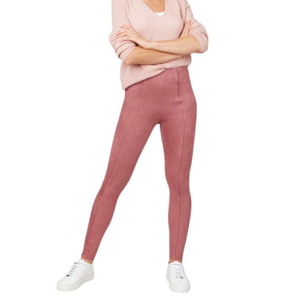 SPANX Womens Faux Suede Leggings in Rose, Shaping Pants, Fitted, Size Medium
